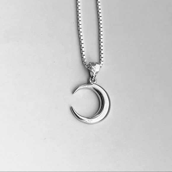 Sterling Silver Crescent Moon Necklace, Celestial - Picture 4 of 10